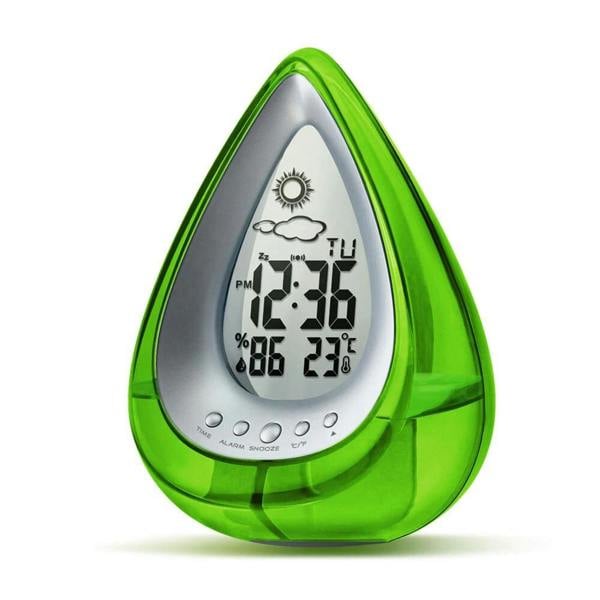 Smart Living Large Water Power Drop Shape Thermometer Clock - Green