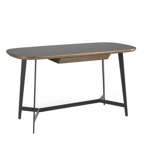 Angel Cerdá Writing desk walnut and black steel with black glass top 3137