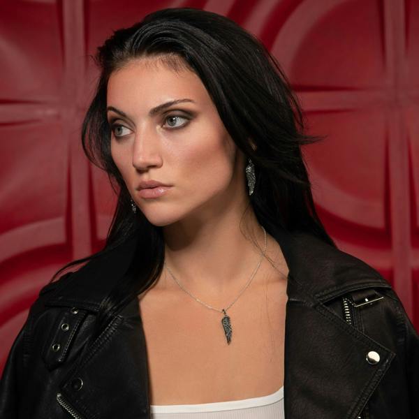 Sterling Silver Black Angel Wings Necklace for Women. - namana.london