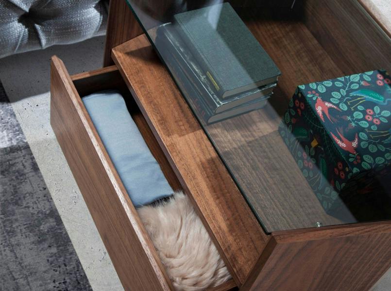 Angel Cerdá Walnut bedside table with tempered glass top 7072