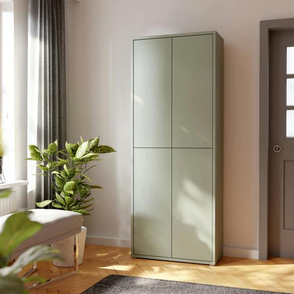Furniture To Go Alice Springs Tall Shoe Cabinet with 4 Doors Push-to-Open in Sage Green