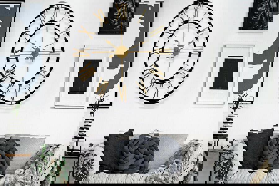 WALPLUS WC2132 - Black & Gold Roman Wall Clock - 76 cm / 30 in