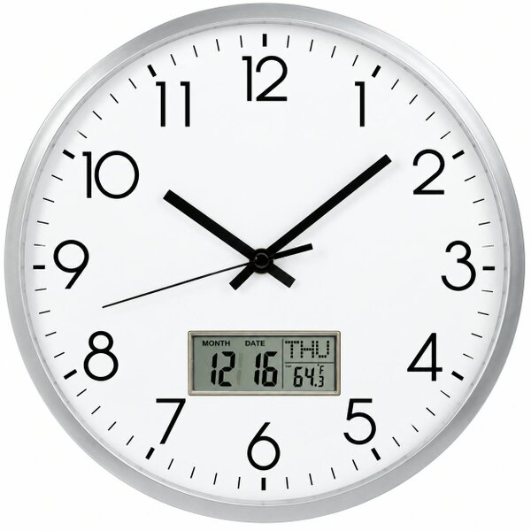 ATEK 12 Inch Digital Wall Clock Date Day Temperature Silent Silver