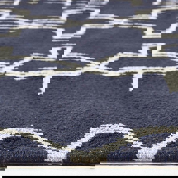 HOMESCAPES Edmonton Handwoven Navy Blue and White Cotton Geometric Kilim Rug