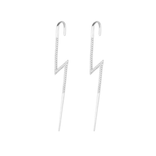 Spero London Sterling Silver Lightning Bolt Ear Crawler with Sparkling White Gemstones - Pair