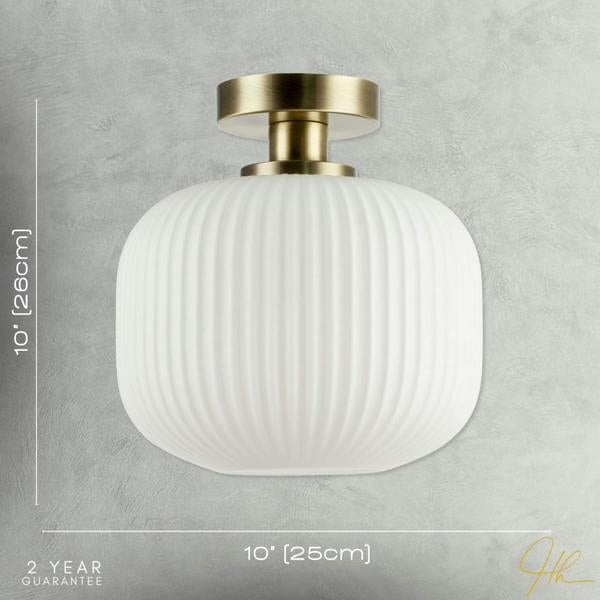 Antique Brass Bathroom Ceiling Light with Opal Ribbed Glass Shade Image 7