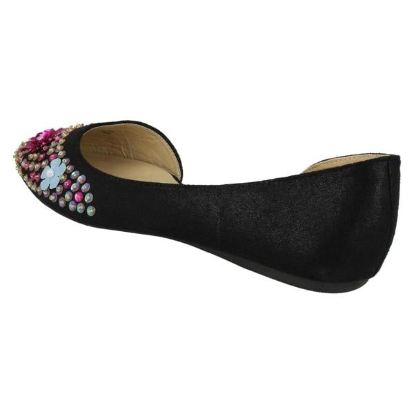 Spot On Ladies Spot On Sequin Ballerinas With Flower Detail F80374