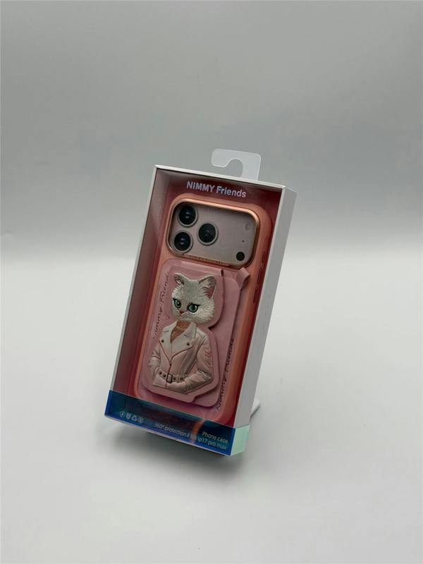 Nimmy Friends Nimmy White Cat Magnetic Combo Case with Detachable MagSafe Card Holder Stand for iPhone 17 Pro Max 6.9" Pink