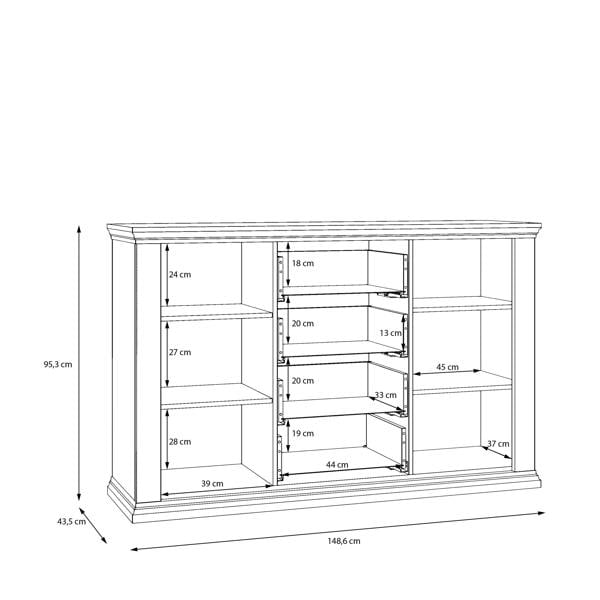 Furniture To Go Pontypool 4 Drawer & 2-Door Sideboard in Grey and Mauvella Oak