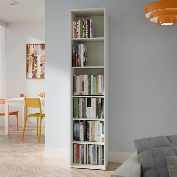 Furniture To Go Alice Springs Tall Narrow Bookcase with 5 Shelves in Light Grey