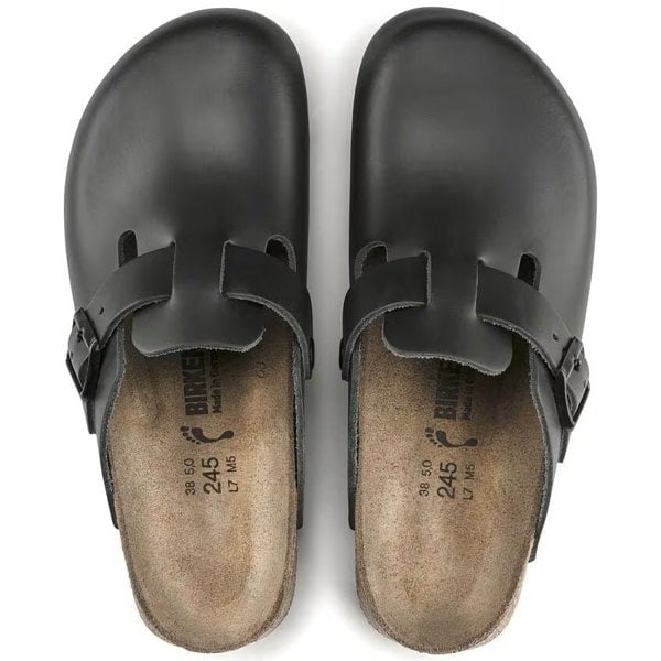 Birkenstock Boston Super Grip Natural Leather - Black - Daley Footwear