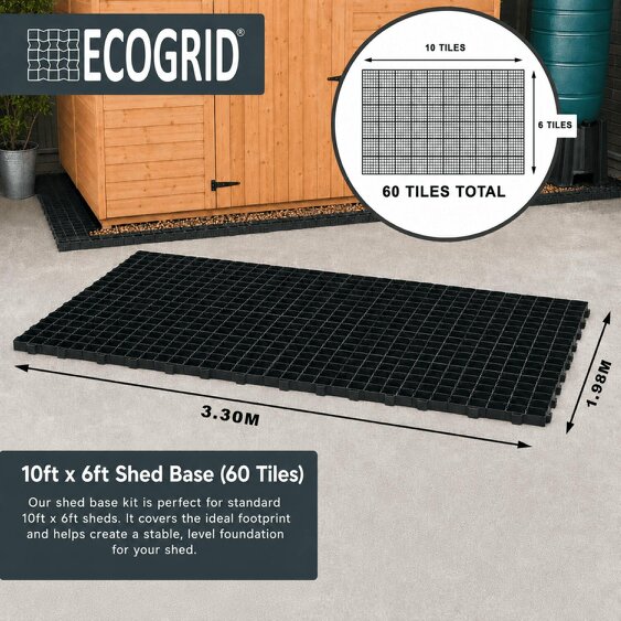 EcoGrid Shed Base Kits - Garden Shed Base with Weed Membrane - 10ft x 6ft