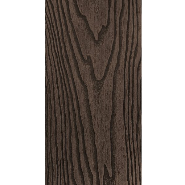 Brown composite decking board showcasing a wood grain texture with deep grooves, ideal for outdoor flooring and decking projects