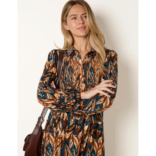 Blue Vanilla Abstract Soft Touch Button Front Collared Midi Dress