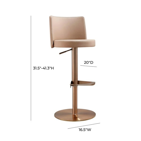 Furniture Edit Loosha Cafe Au Lait Performance Vegan Leather and Rose Gold Adjustable Bar Stool