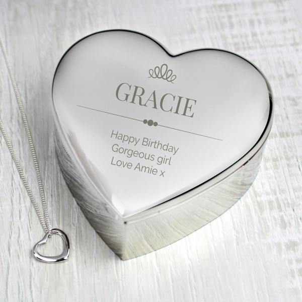 Abode Home & Gifts Personalised Heart Trinket Box & Sterling Silver Necklace Set