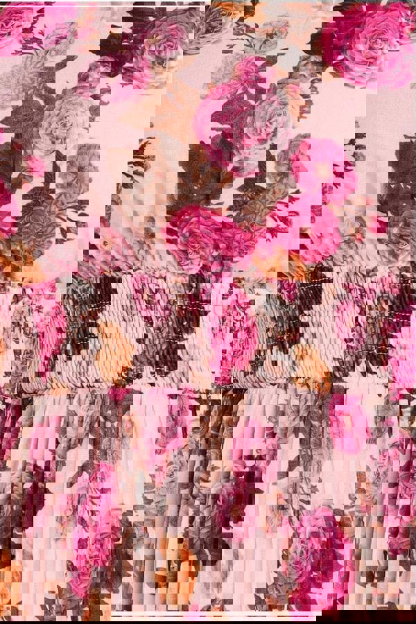 Flutter Sleeve Pleated Skirt Floral Midi Dress - Pink DR4565M