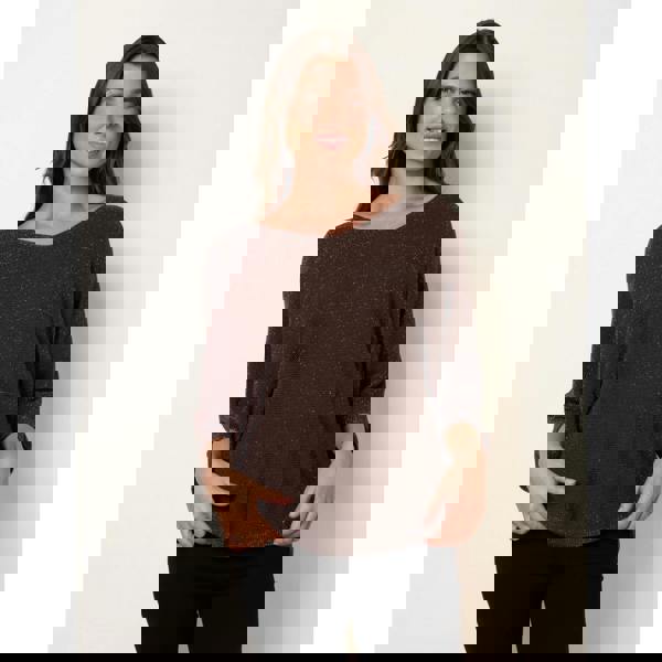 Blue Vanilla Metallic V Neck Knitted Ripple Jumper - Brown