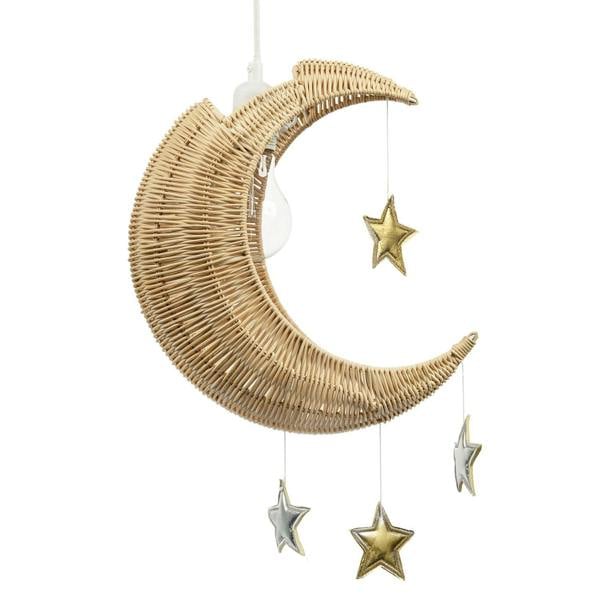 Whimsical Crescent Moon Pendant Light Shade with Silver and Gold Stars Image 1