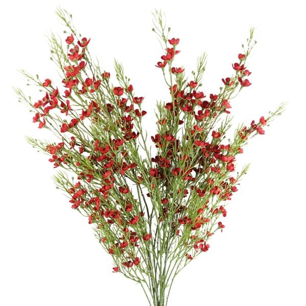 Leaf Pack of 6 x 100cm Artificial Foliage Stem with Small Flowers - Red