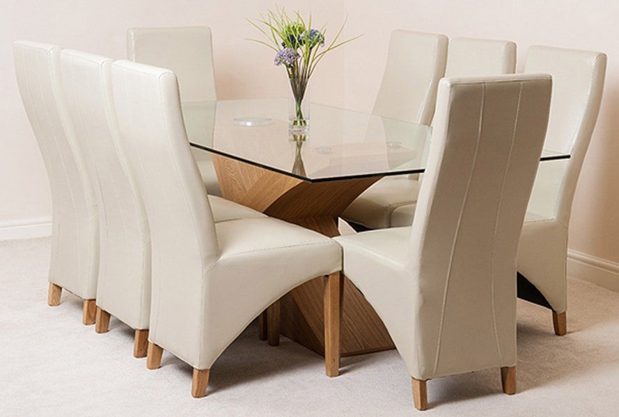That's Furniture Valencia Oak Large Glass Dining Table & Lola Leather Chairs