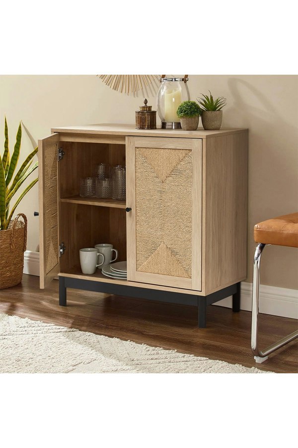 Living and Home Rustic Wooden Sideboard with Woven Doors