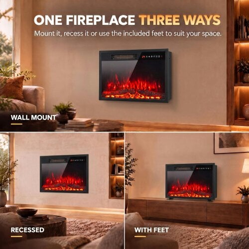 HOMCOM 26" Electric Fireplace Insert with 12 Flame & 4 Ember Colours