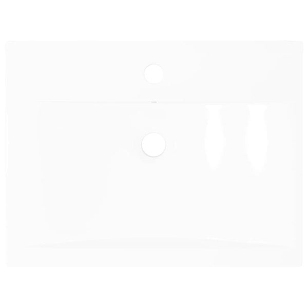 Berkfield Rectangular Ceramic Basin Sink White with Faucet Hole 60x46 cm