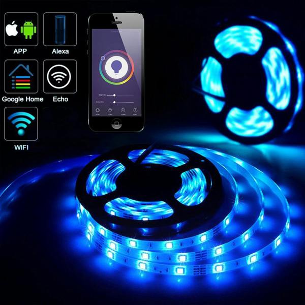 ENER-J 5 Meters 12V IP65 LED Strip Kit, Smart Wi-Fi RGB Colour Changing Strip for Bedroom Ceiling Party Decoration with Remote and Plug