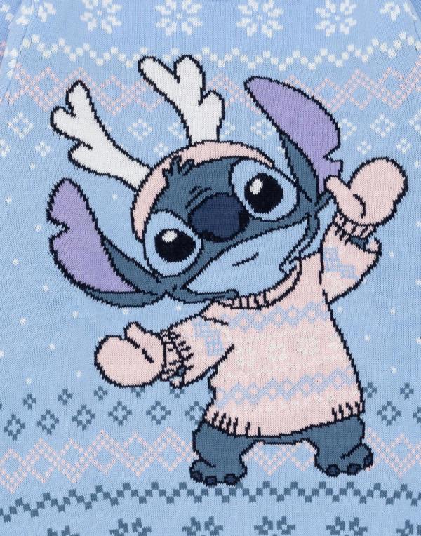 Vanilla Underground Disney Lilo & Stitch Girls Blue Christmas Fair Isle Christmas Jumper