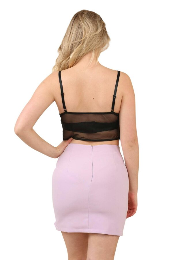 Elaina Fashion Women's Lilac High Waist Mini Skirt with Side Slit - Slim Fit Short Pencil Skirt