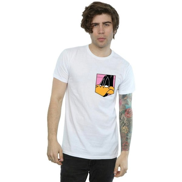 Looney Tunes Mens Daffy Duck Face Faux Pocket T-Shirt - White