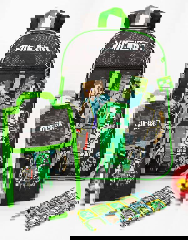 Minecraft Boys Black Creeper, Zombie, Steve 4 Piece Backpack Set (One Size)