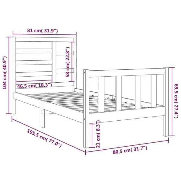 Berkfield Bed Frame Solid Wood 75x190 cm Small Single