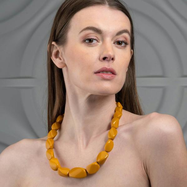 Twisted Mustard Yellow Chunky Statement Necklace for Women - namana.london