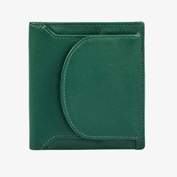 Green real leather coin tray purse with note section