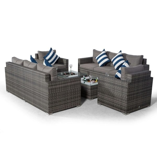Giardino Sydney 8 Seater Rattan Sofa Set w/ 2 Ice Bucket Coffee Tables