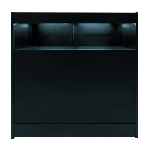 Sagittarius LED Shop Counter Set in sleek black, featuring illuminated shelves and a smooth, modern design ideal for retail spaces