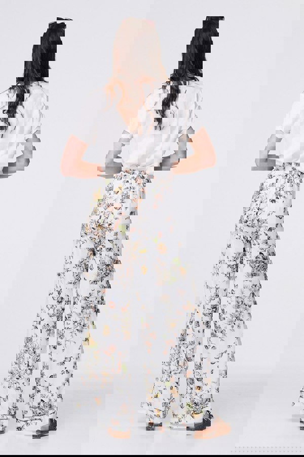 Beige | Butterfly Print High Rise Relaxed Trousers