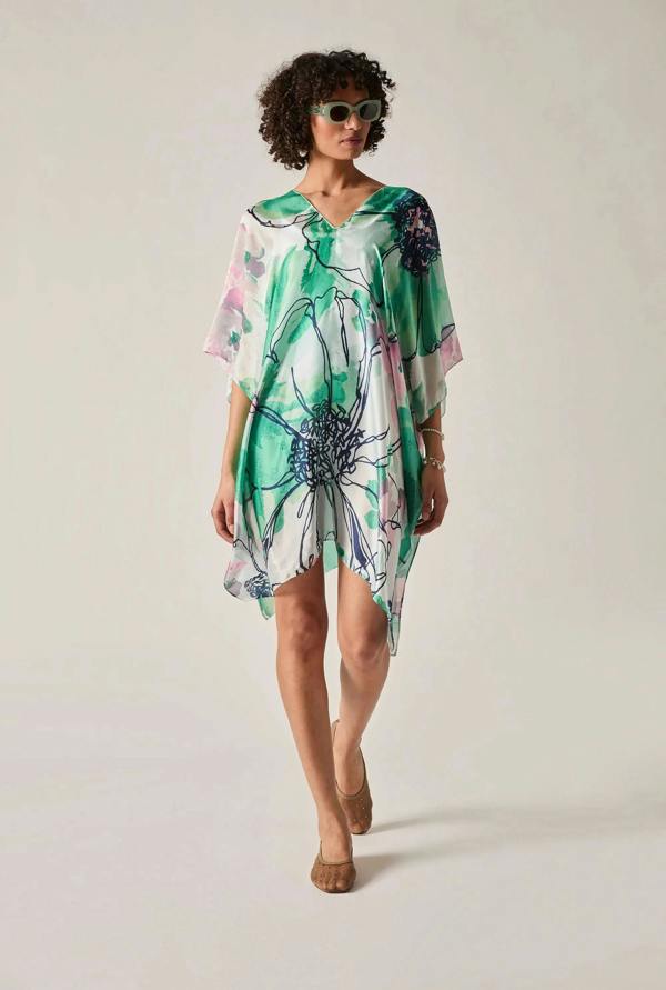 James Lakeland Green Floral Sketch Kaftan