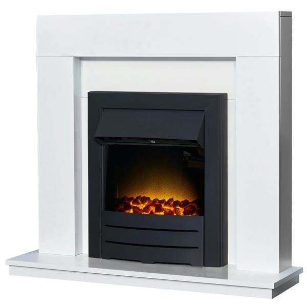 Adam Malmo Fireplace in White with Colorado Electric Fire in Black, 39 Inch