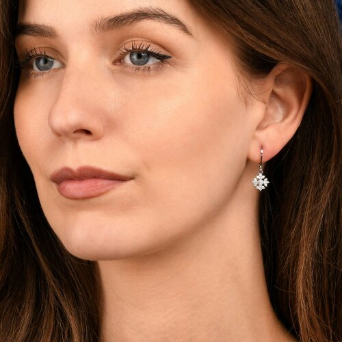 Zavana Silver Snowflake Drop Leverback Earrings With Cubic Zirconia For Women