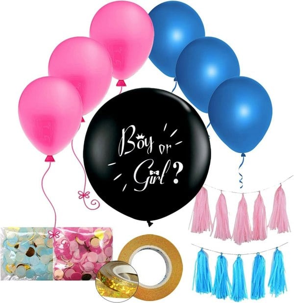DS Living Gender Reveal 36 Inch Balloon Party Pack with Confetti Balloons and Ribbon