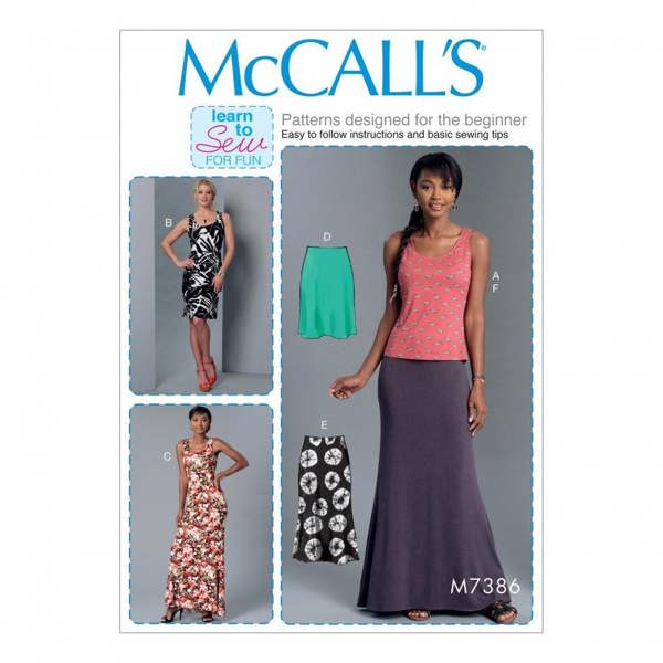 McCalls 7386 Paper Sewing Pattern – Women's Dress, Skirt & Top, Beginner, Easy