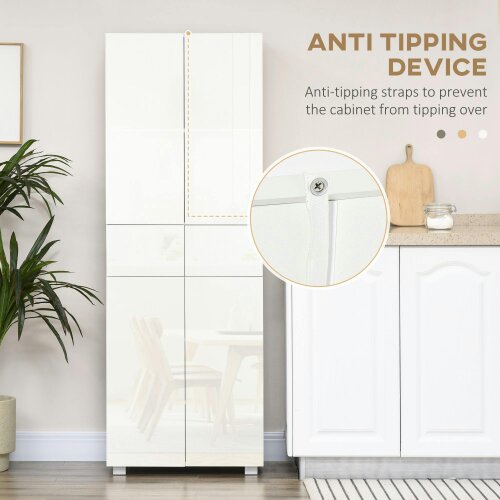 Wyld Haus Luvami High Gloss White 4 Door Kitchen Cupboard With 5 Tier Storage And Push OFauxn Design