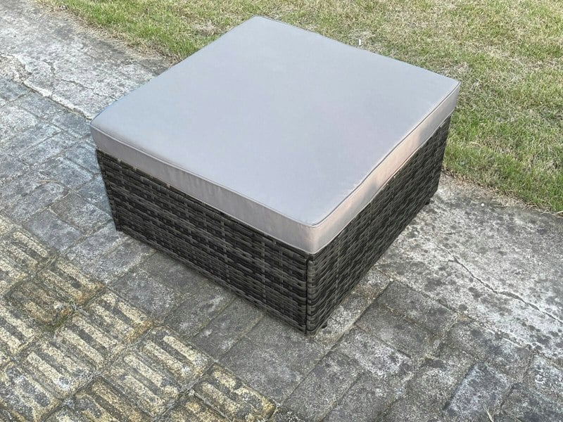 Fimous 6-Seater Dark Grey Wicker Rattan Outdoor Sofa Set | Rectangular Coffee Table, Double Sofa, 2 Large Footstools