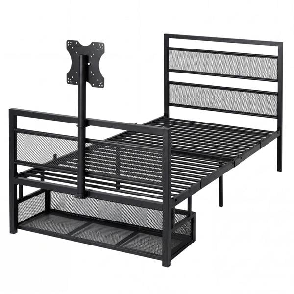 Levede Single Bed Frame Gaming Bed TV Bed 360° Rotating Mount Metal Black