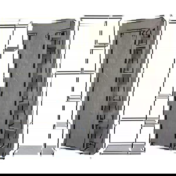 Gr8 Home Single Grey Fabric Canvas Wardrobe With Hanging Rail Shelving Clothes Storage