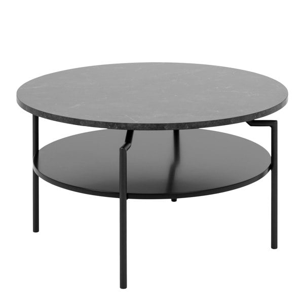 Furniture To Go Goldington Round Coffee Table with Black Marble Melamine Top & Black Legs