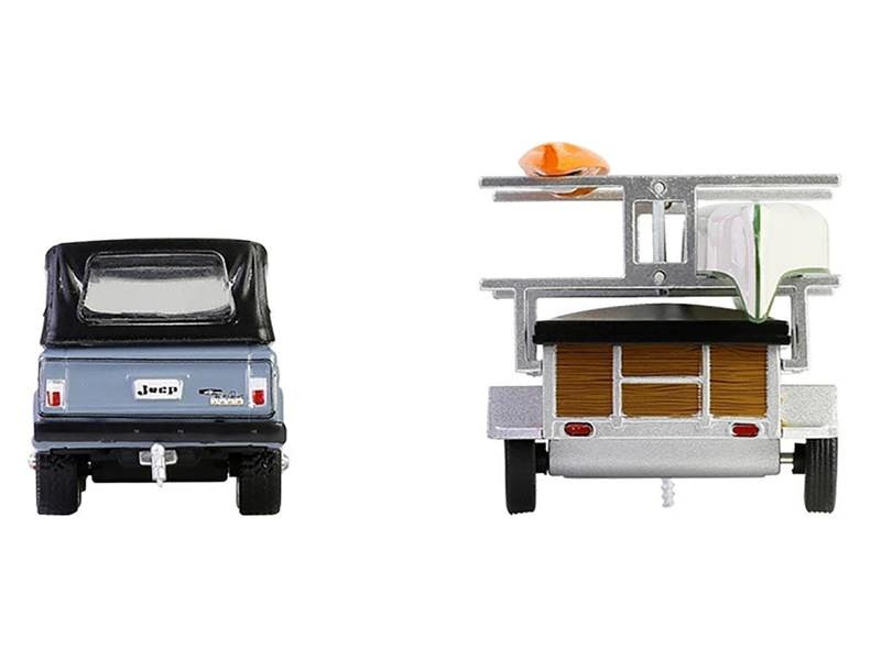 MCSlots 1968 Jeep Jeepster Commando SC-1 Grey Canoe Trailer 1:64 Greenlight 32320B